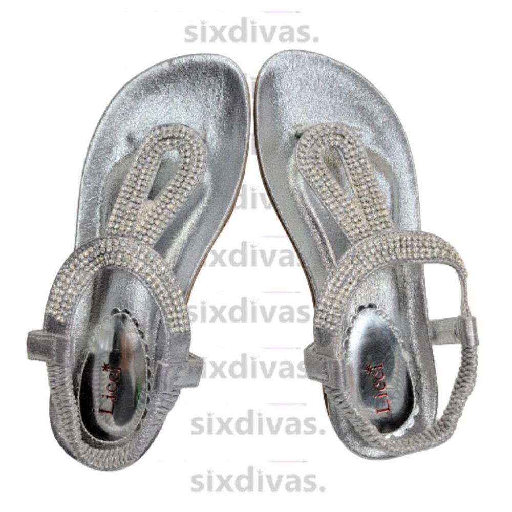 Womens Sandals Size 8 Silver Summer Beach Sandals Travel Slippers Elastic Strap